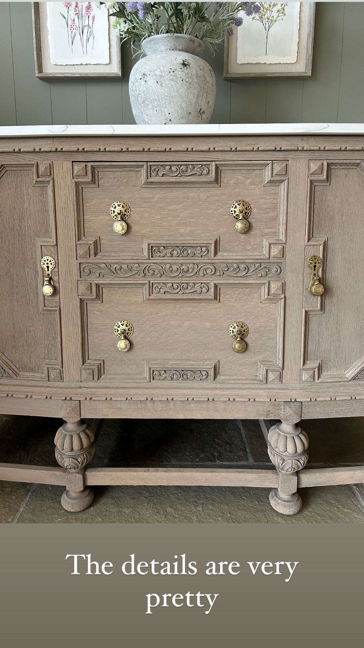 Marble Topped Vintage Sideboard. Medium Sized