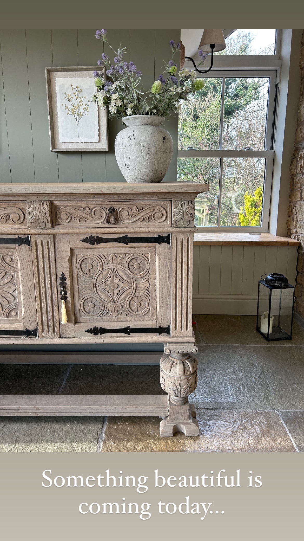 Large Ornate Carved Rustic Antique Sideboard.