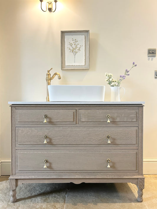 Large vintage Single Marble Quartz top vanity sink