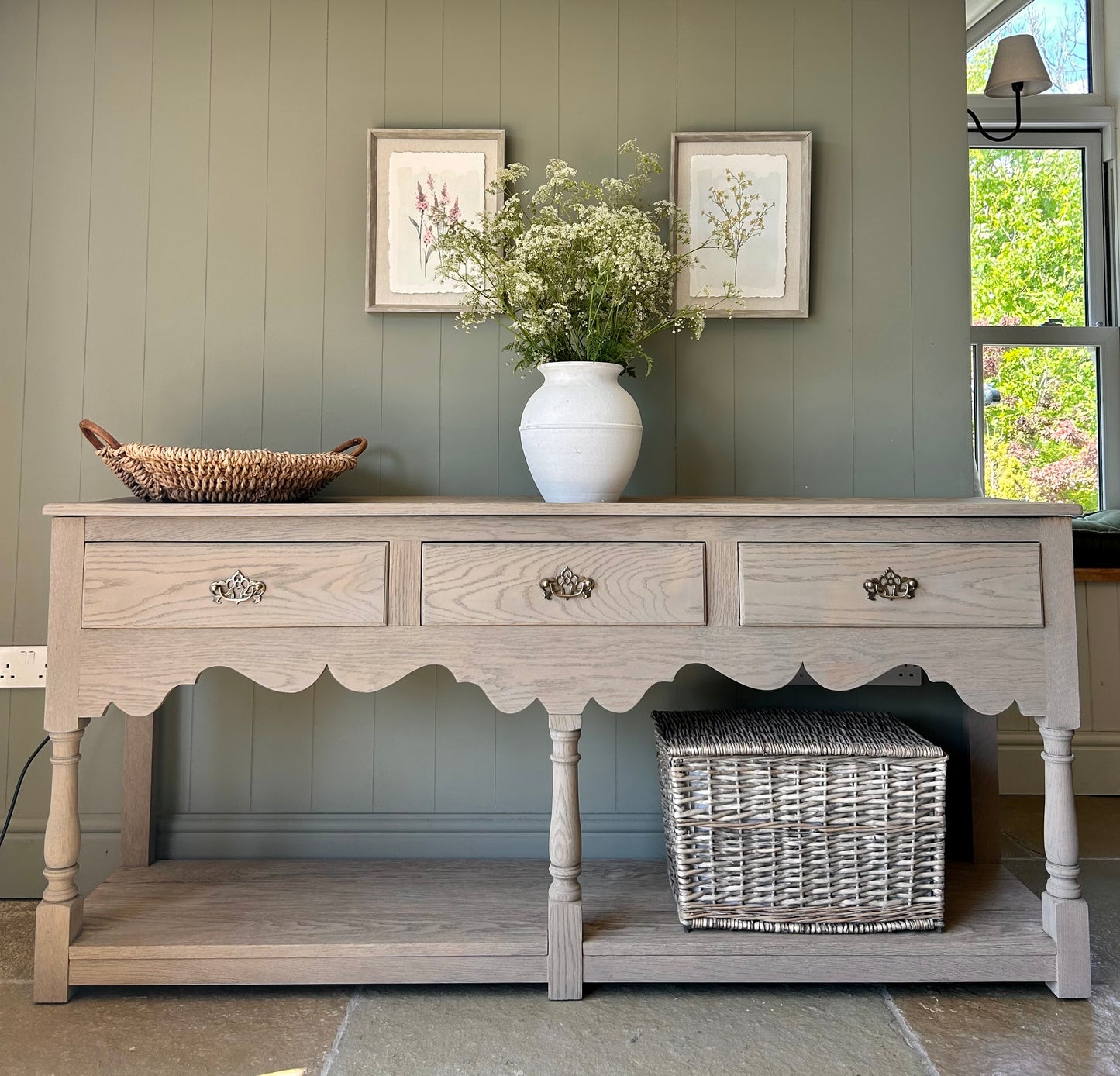 Large Solid Light Oak Console Table (181cm wide)