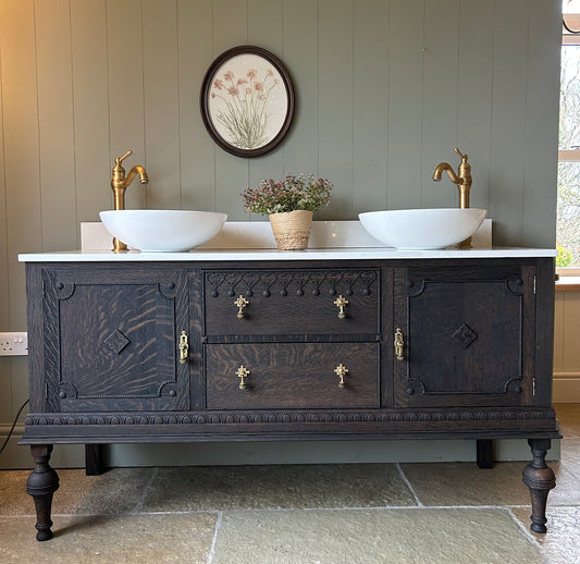 Double Vanity Sink. 154cm Wide. Quartz Top, Basins and Upstand.