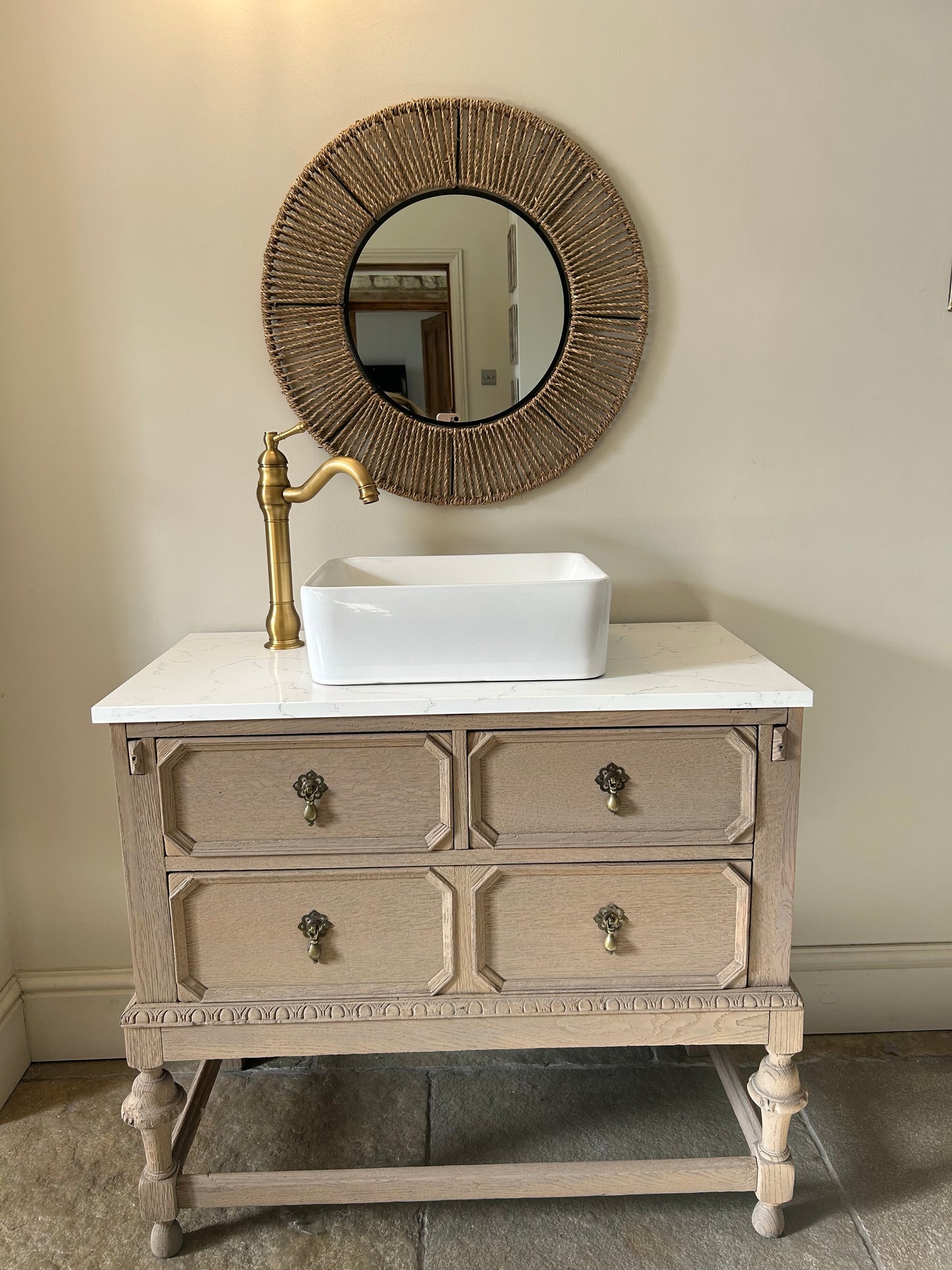 Quartz topped vintage vanity sink
