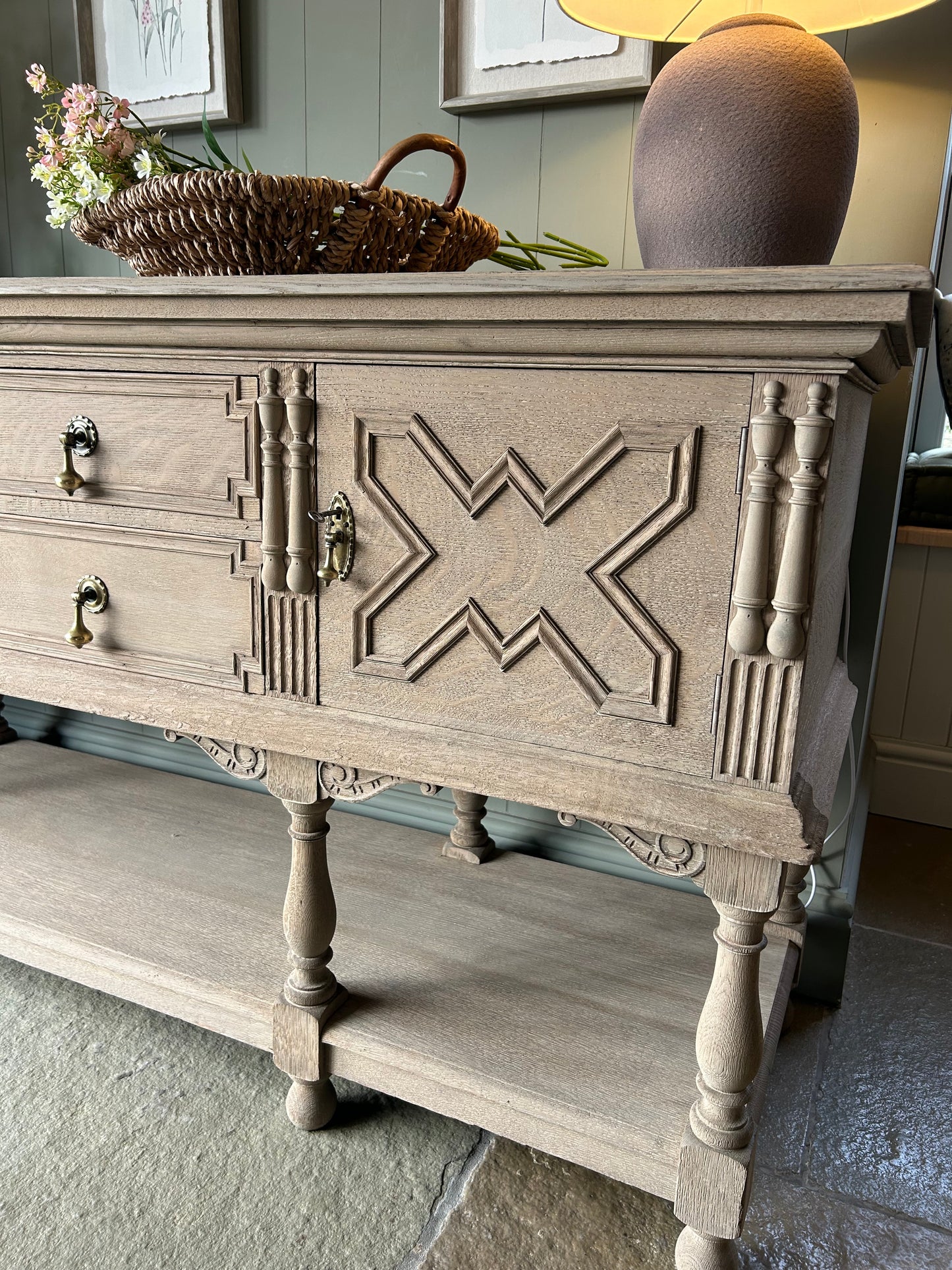 Large Weathered Oak Console Sideboard by Waring and Gillows of Lancaster