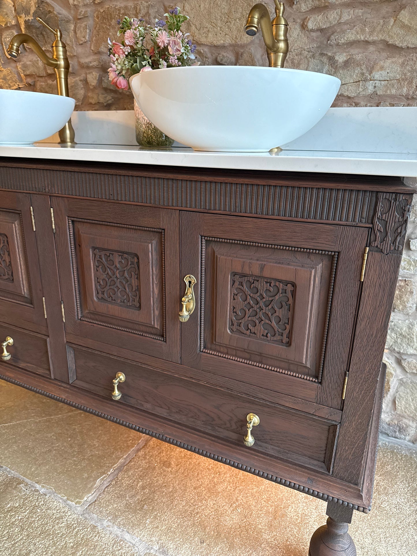 Solid Oak Double Vanity Unit in a Classic Dark Oak (138cm wide)