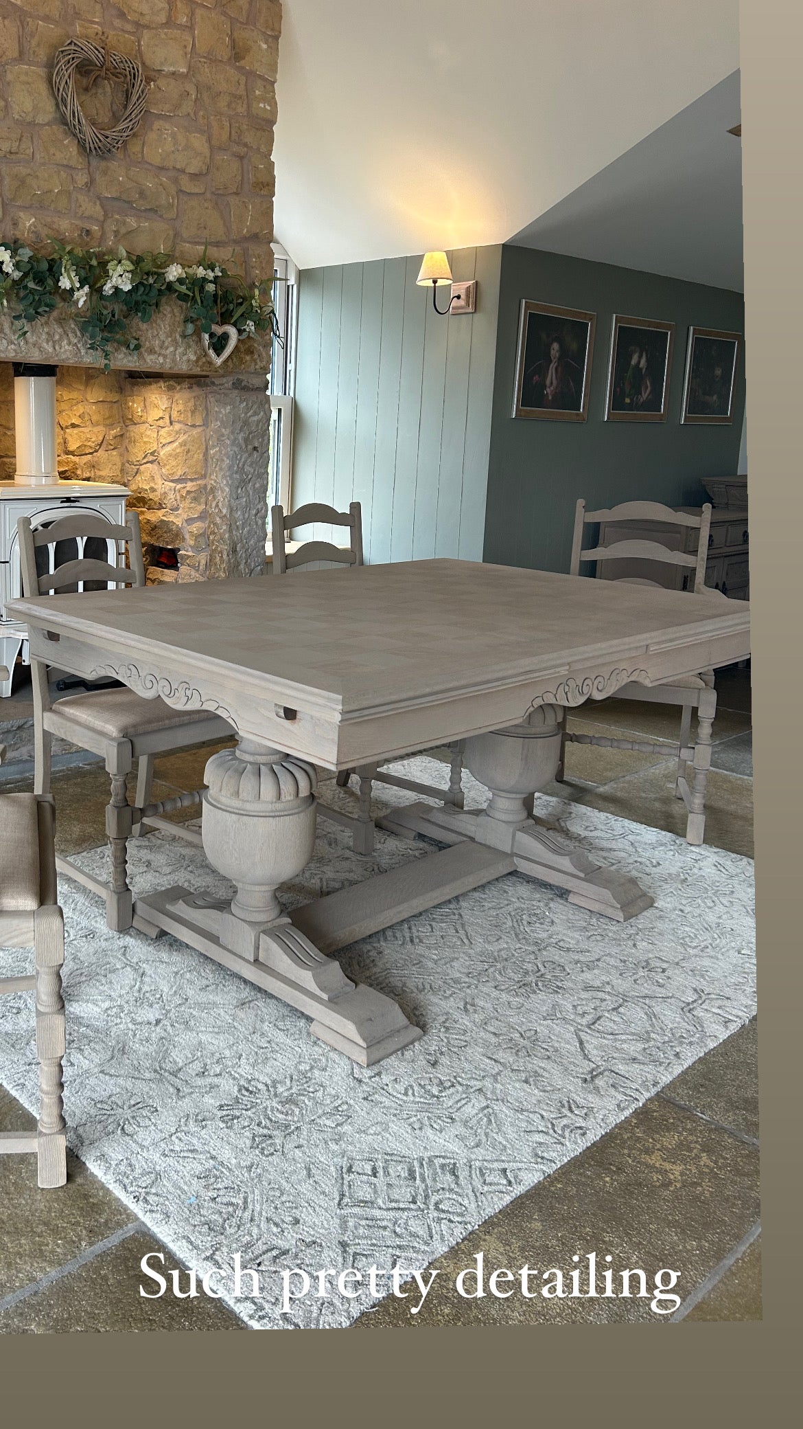 Extra Large Extending 280cm Solid Oak Dining Table with 8 chairs Set finished in a Weathered Oak style.