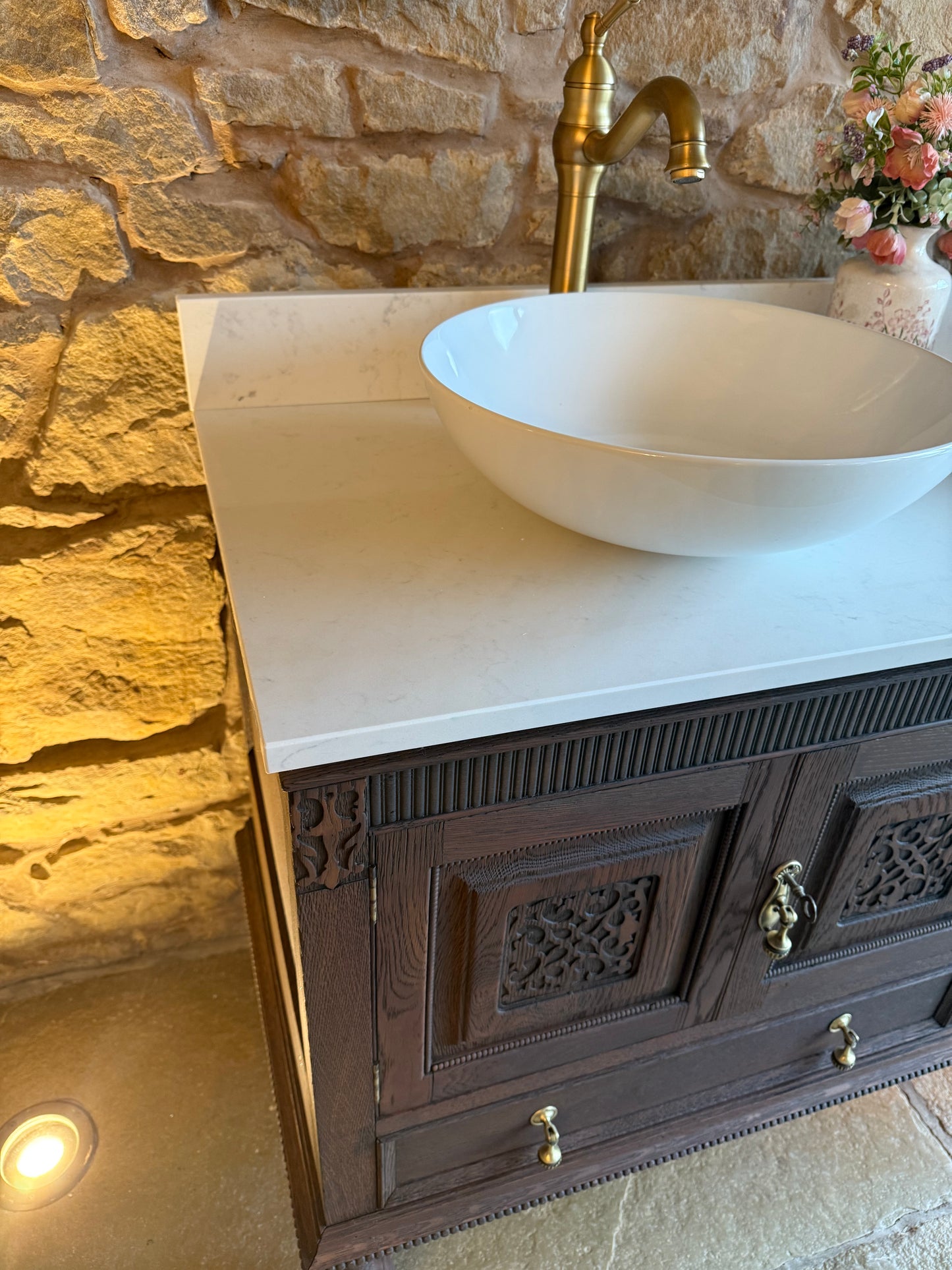 Solid Oak Double Vanity Unit in a Classic Dark Oak (138cm wide)