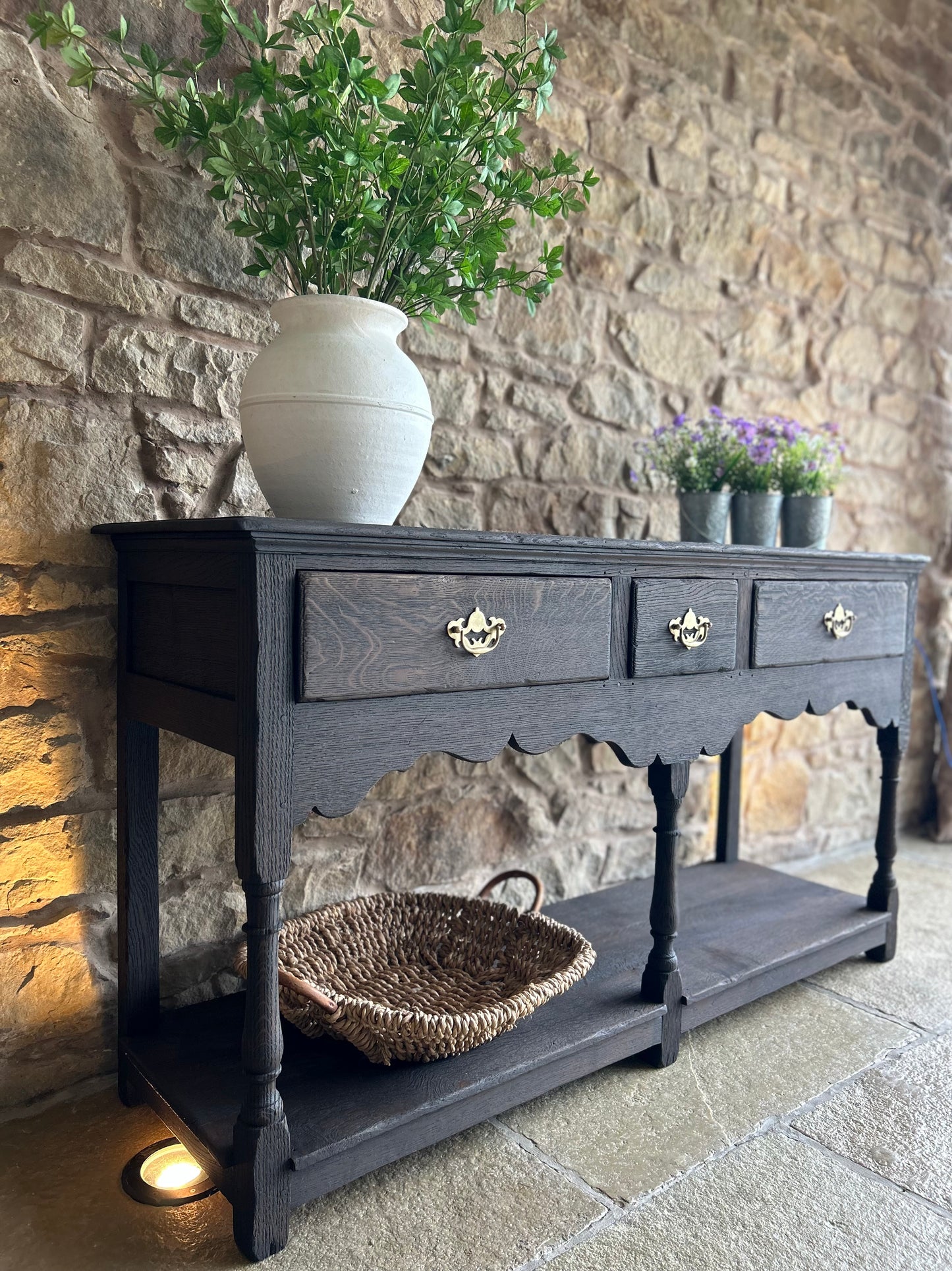 Antique Solid Dark Oak Console table.