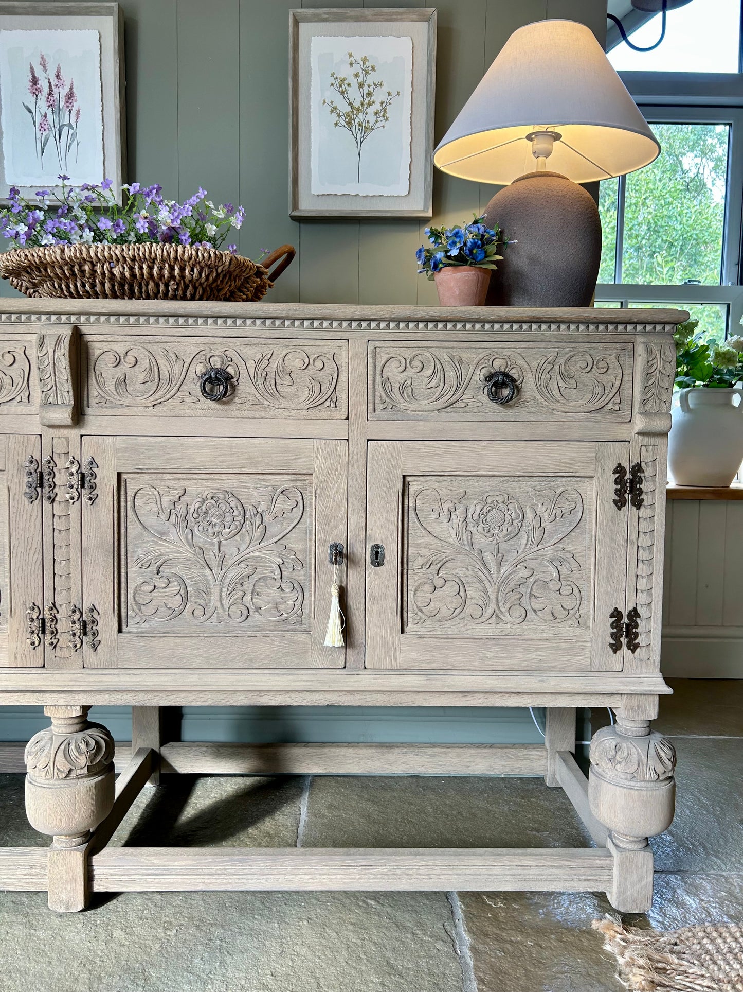 Large Vintage Oak Sideboard finished in a weathered oak