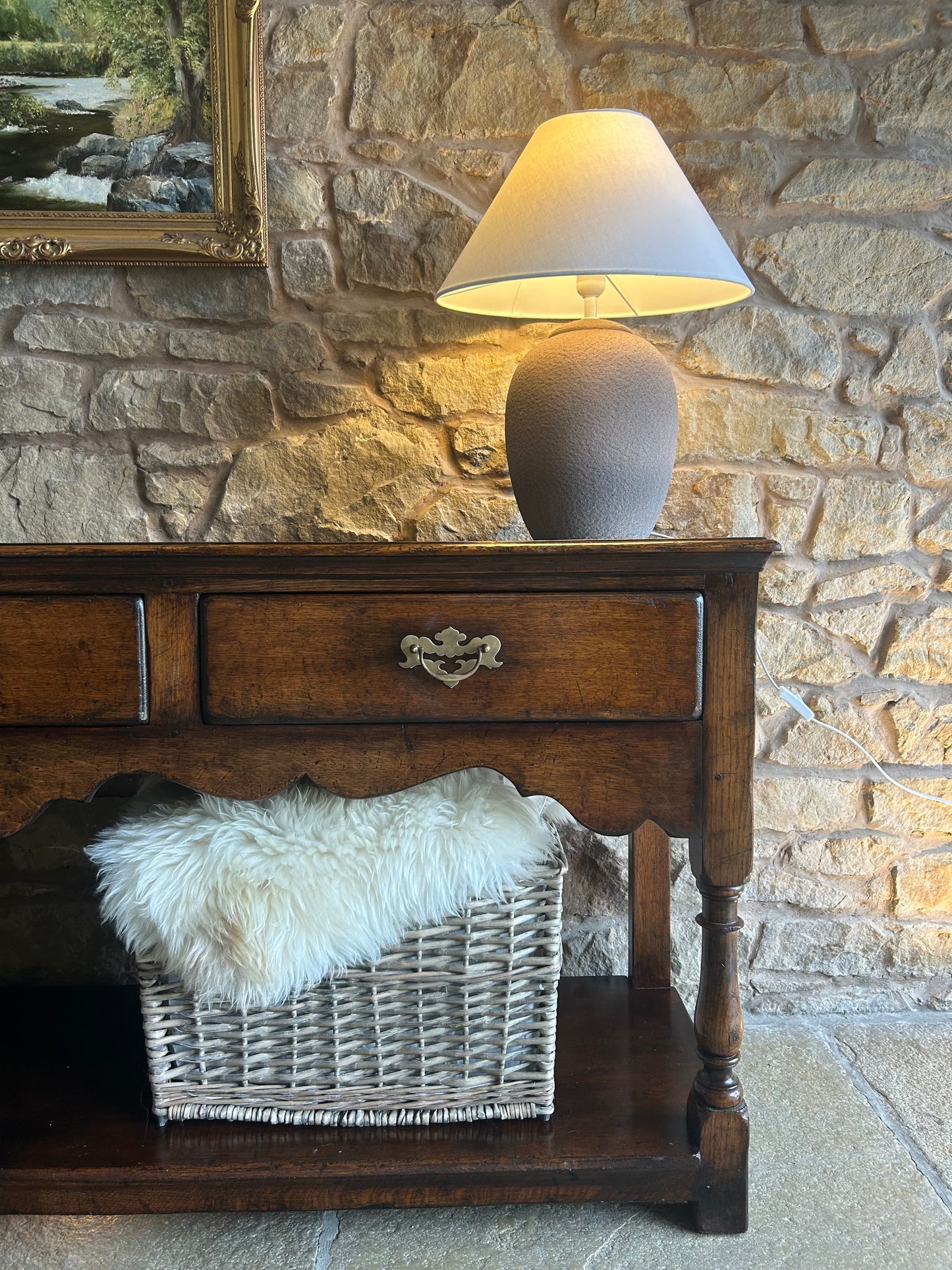 Antique Rustic Dark Solid Oak console table