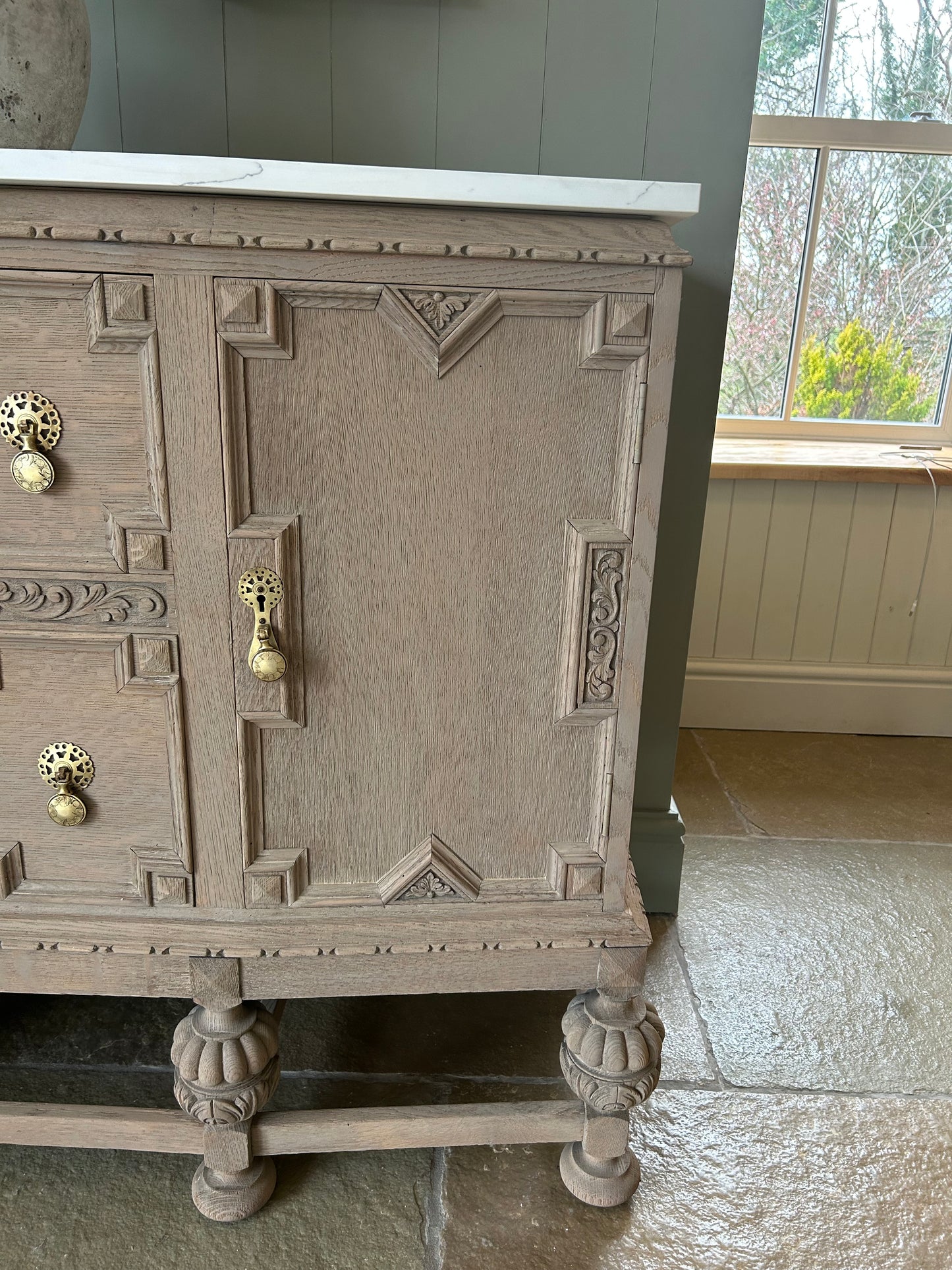 Marble Topped Vintage Sideboard. Medium Sized