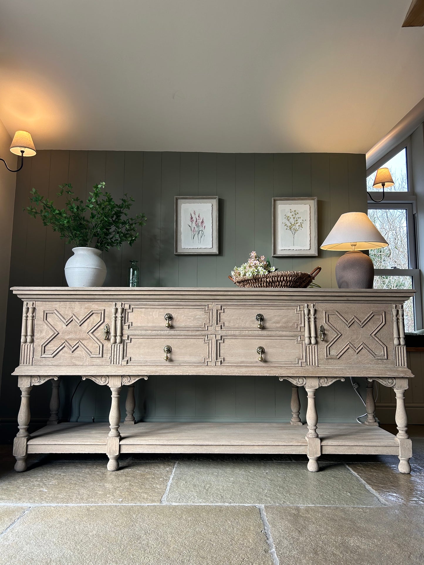 Large Weathered Oak Console Sideboard by Waring and Gillows of Lancaster