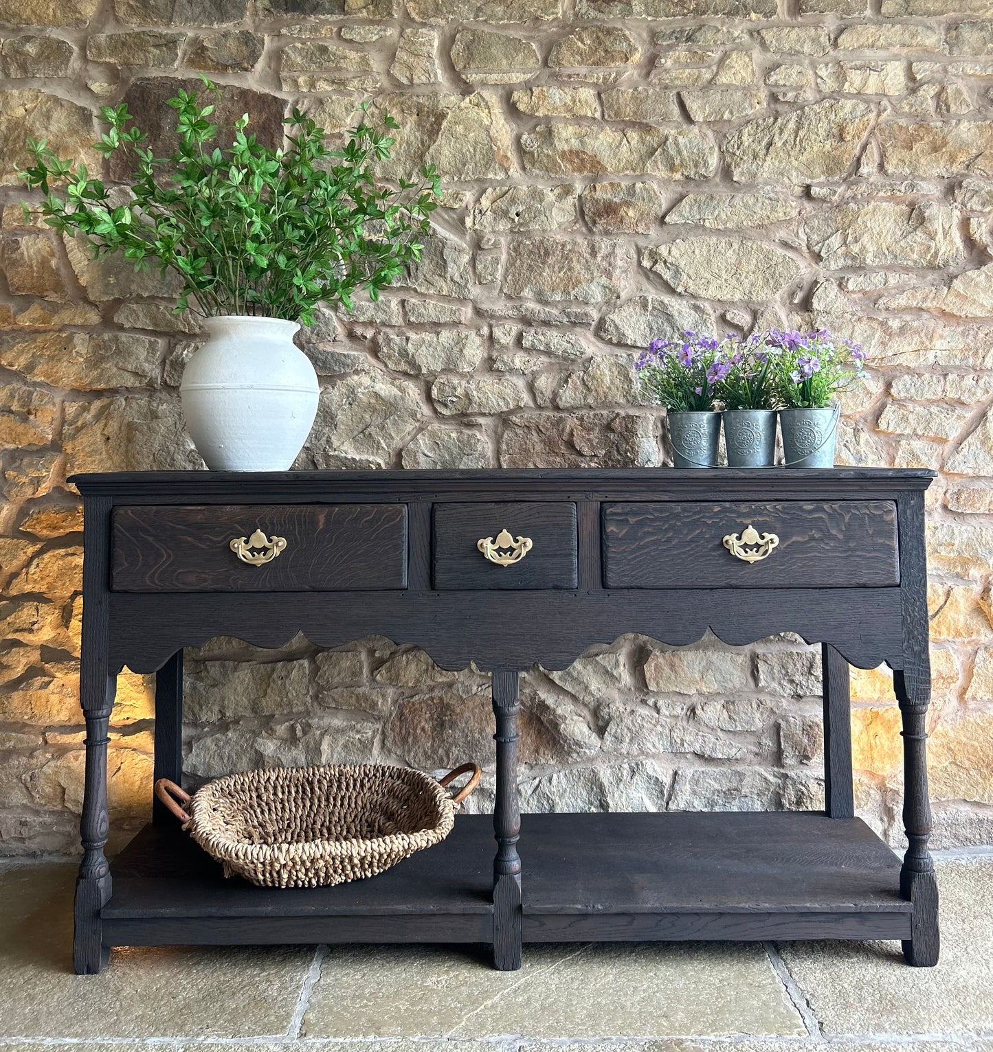 Antique Solid Dark Oak Console table.