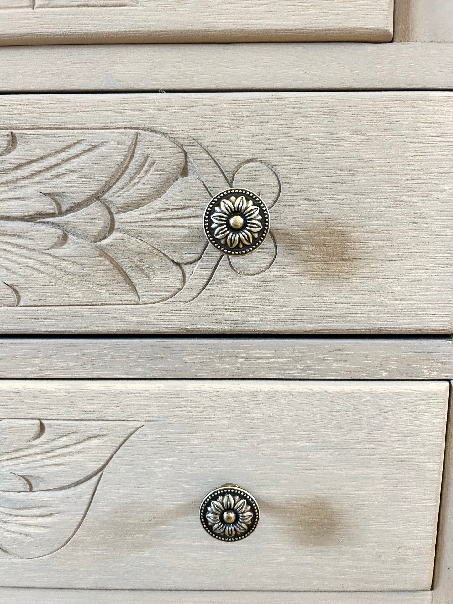 Vintage Floral Oak Vanity Sink Marble Top
