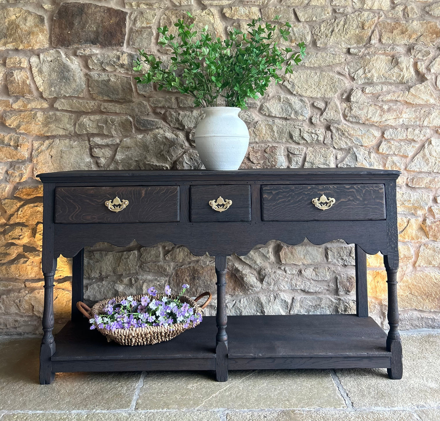 Antique Solid Dark Oak Console table.