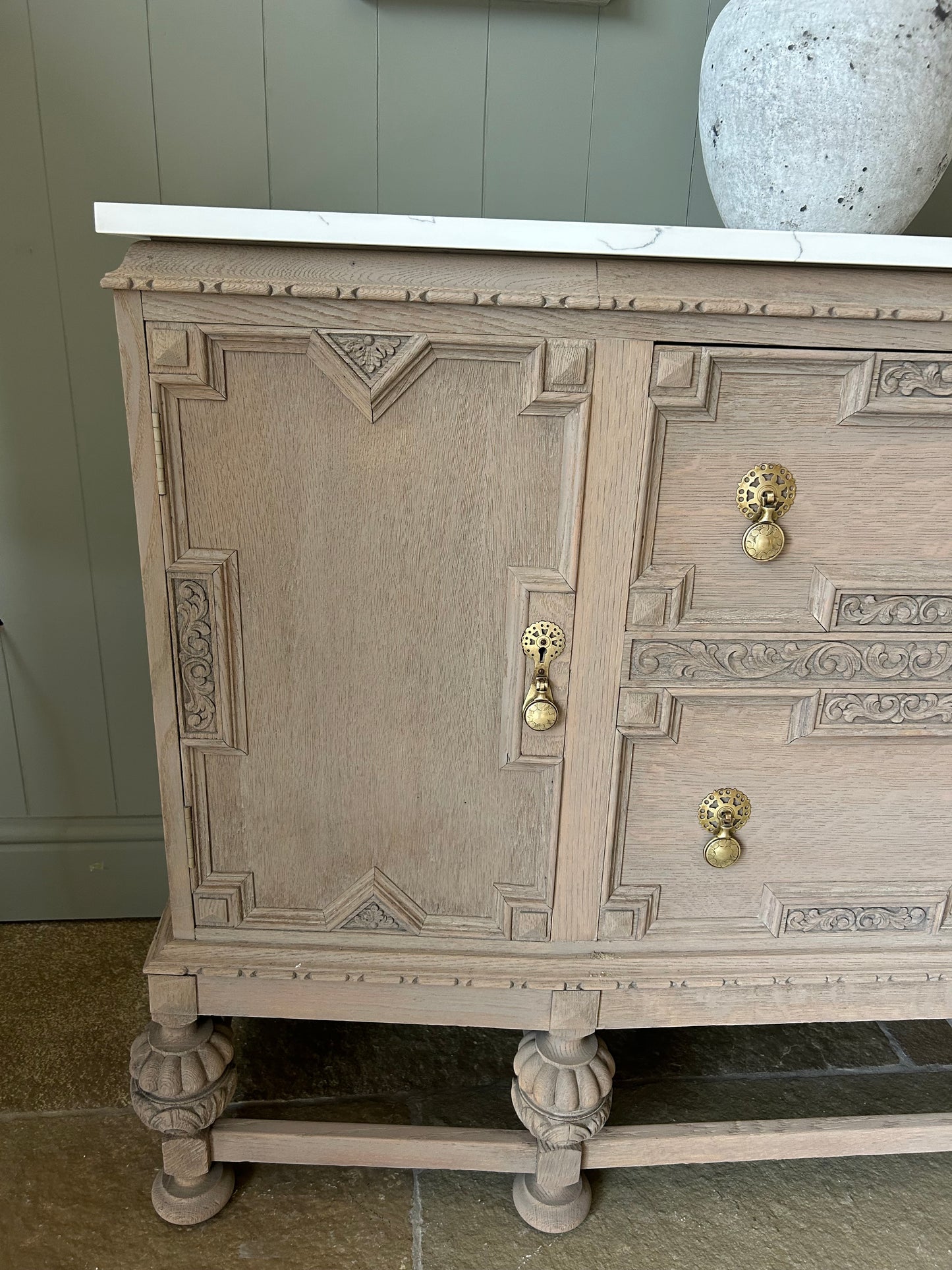 Marble Topped Vintage Sideboard. Medium Sized