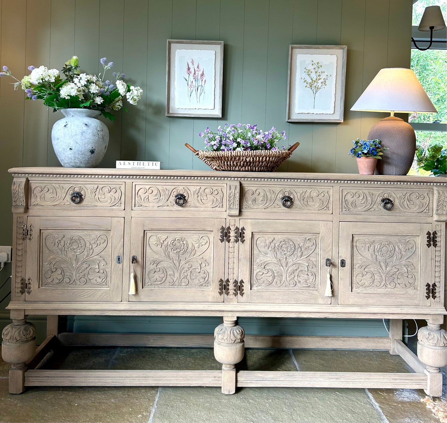 Large Vintage Oak Sideboard finished in a weathered oak