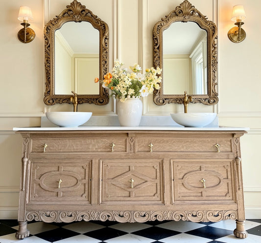 Large Double Vanity Sink, Quartz Top, Upstand and two basins (185cm wide)
