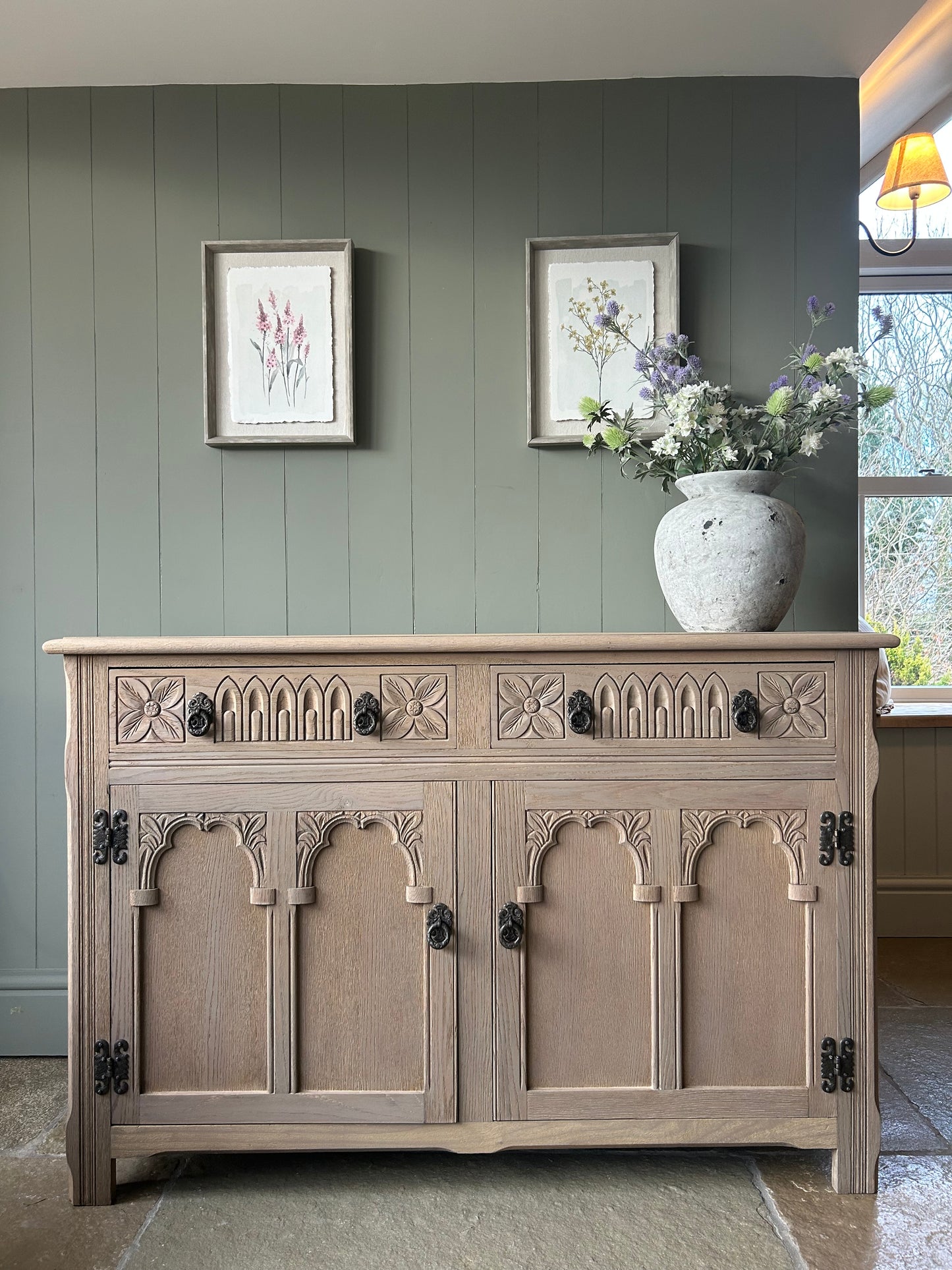 Small Vintage Weathered Oak Sideboard