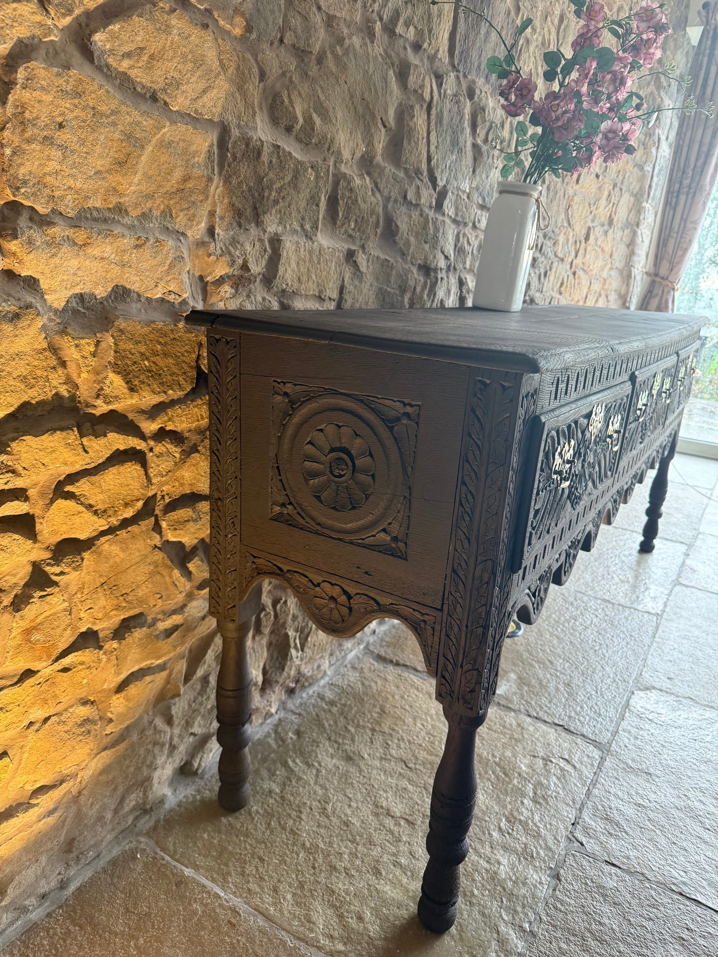 1700s Antique Carved Oak Console Table