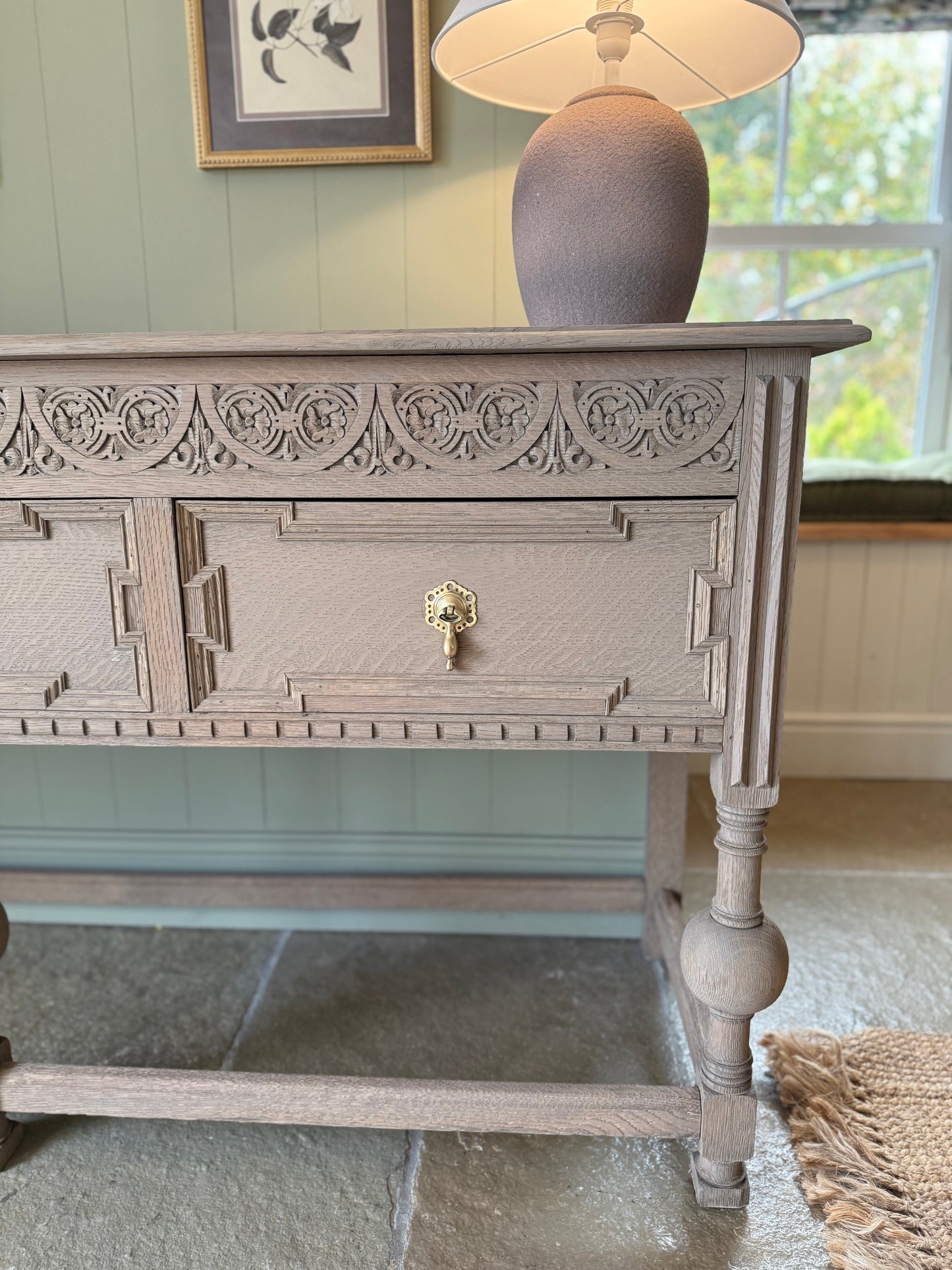 Large Antique Console Table. Solid Oak finished in a Light Oak. (183cm wide)