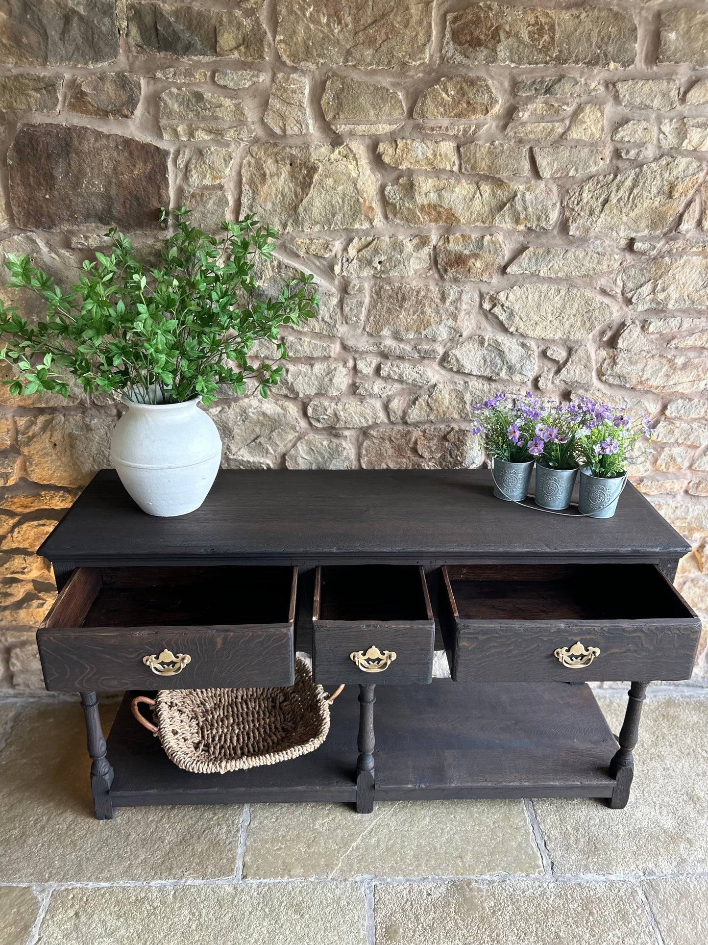 Antique Solid Dark Oak Console table.