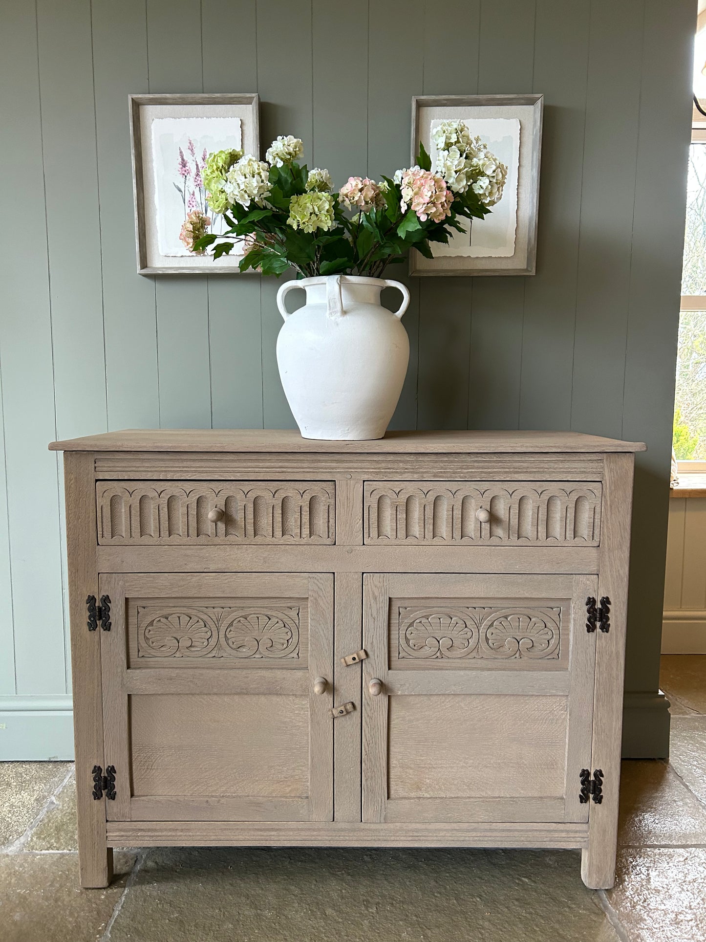 Small Vintage Weathered Oak Sideboard