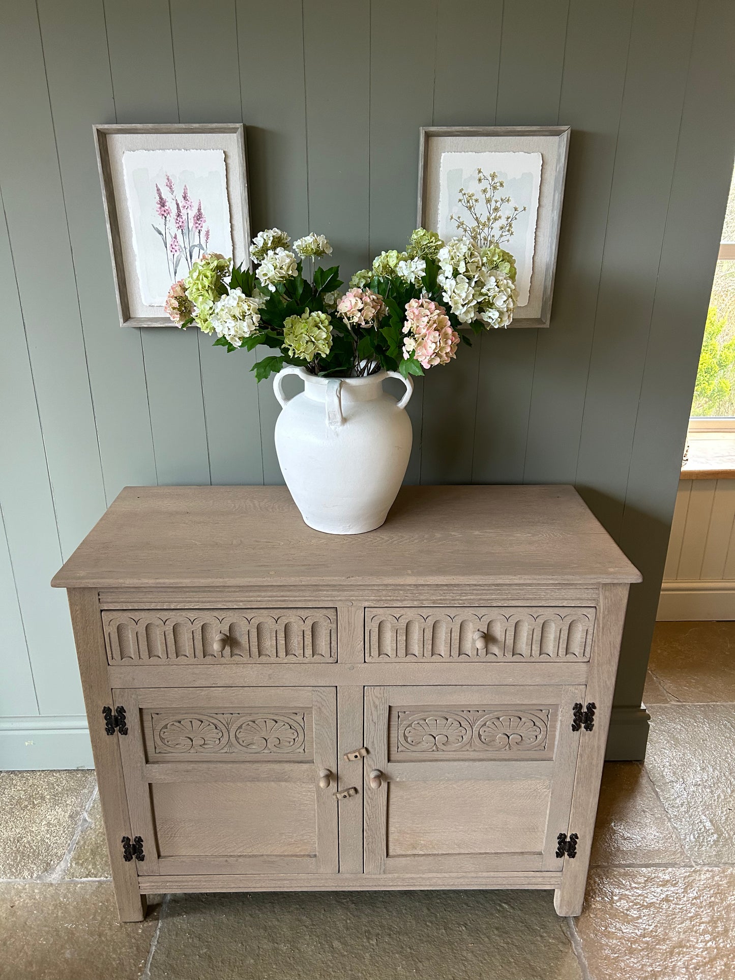 Small Vintage Weathered Oak Sideboard