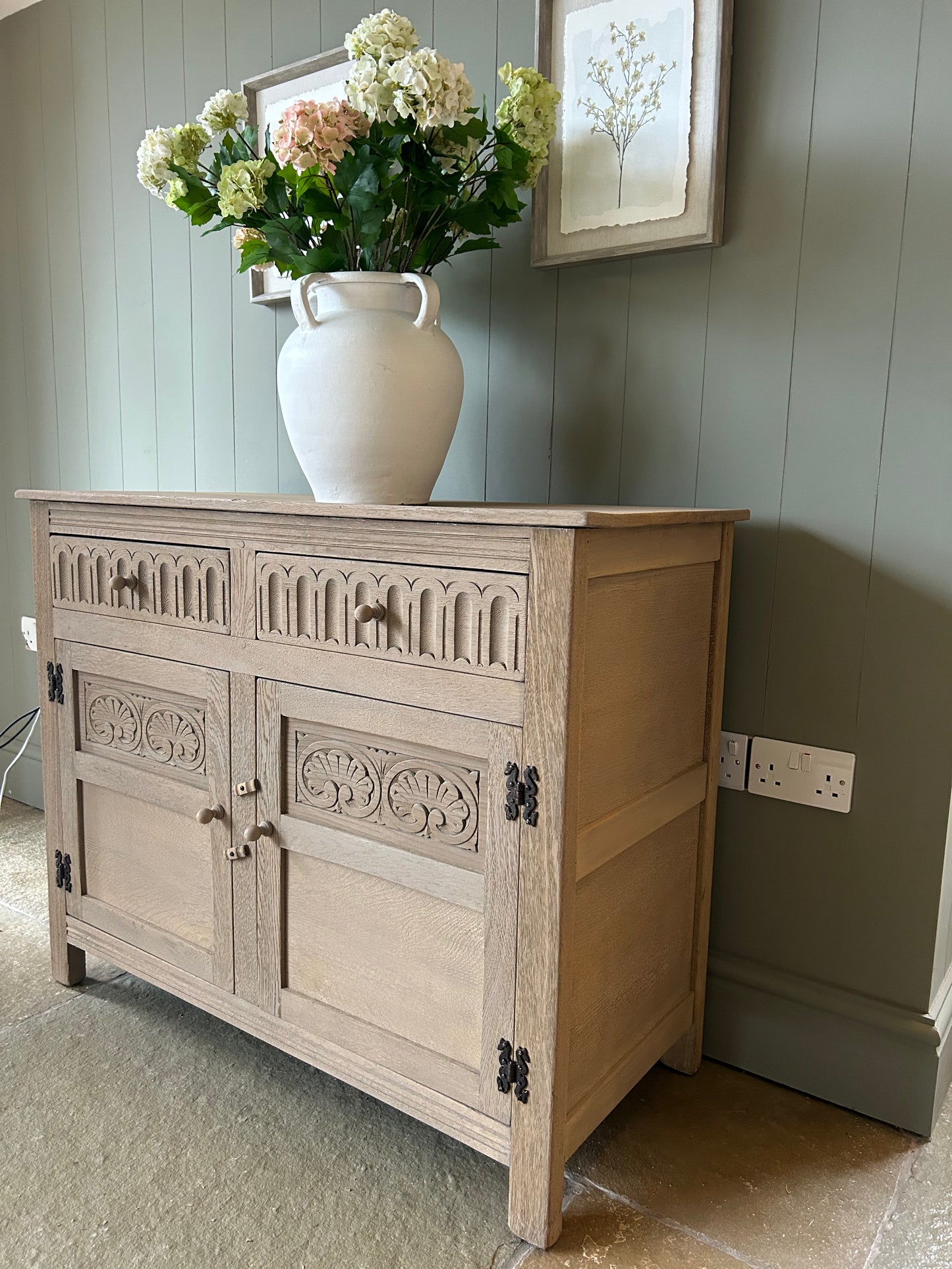 Small Vintage Weathered Oak Sideboard