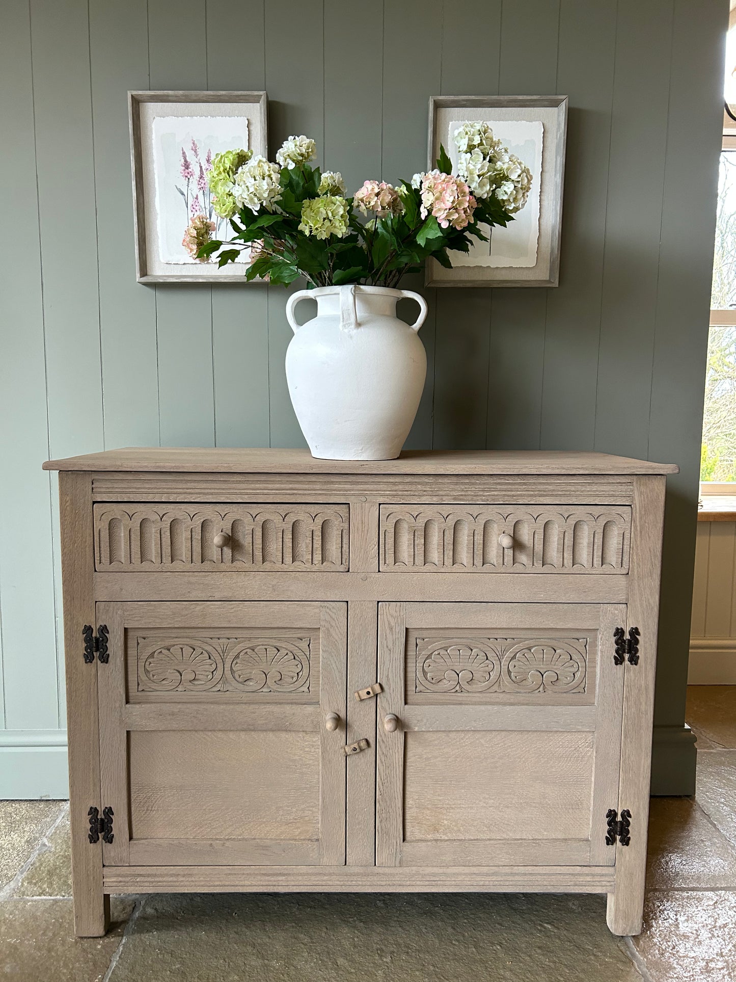 Small Vintage Weathered Oak Sideboard